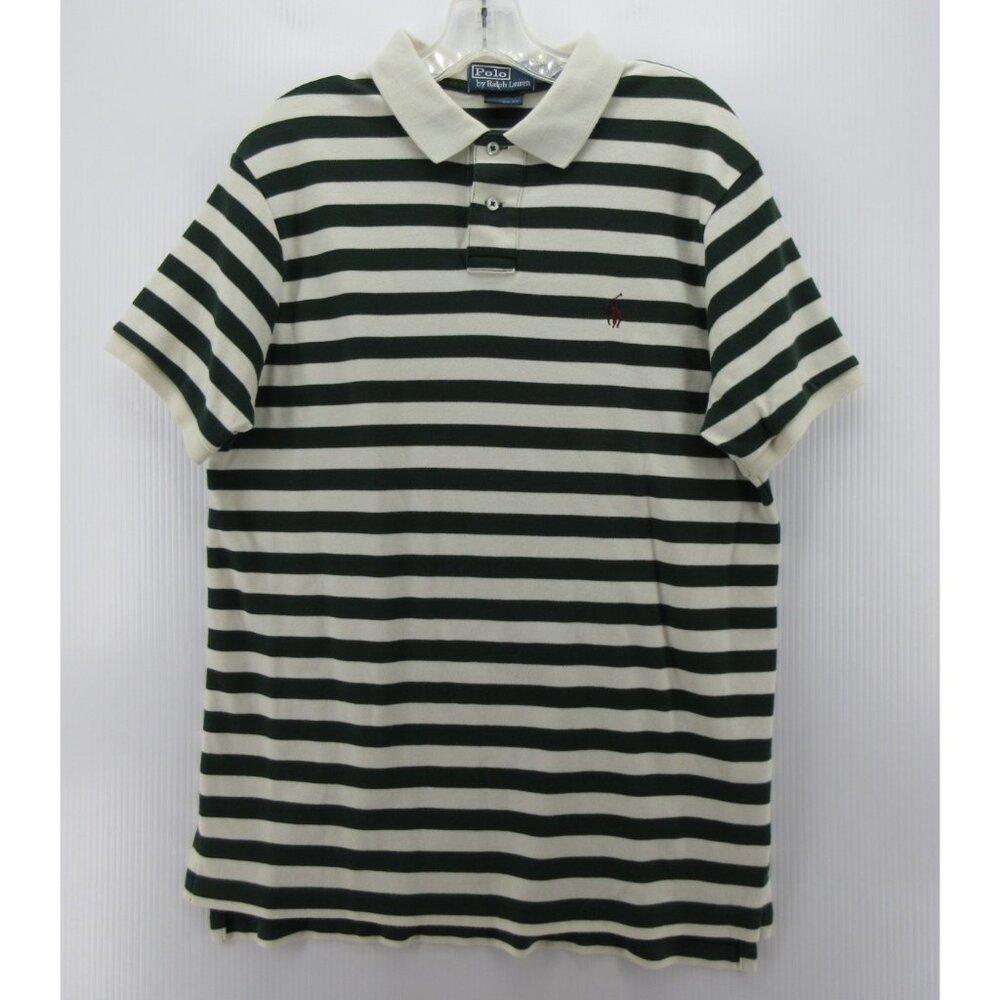 Ralph Lauren Polo Shirt Large White Pullover Striped Custom Fit Pony
